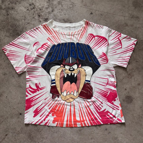 RARE Vintage 90s Warner Bros Dallas Cowboys x Taz Looney Tunes AOP 1993 Large‎ - Picture 1 of 8